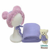 Baby Crochet Mohair Bonnet with Wrap and Teddy SR025 | Set of 3 | 3M | Iris